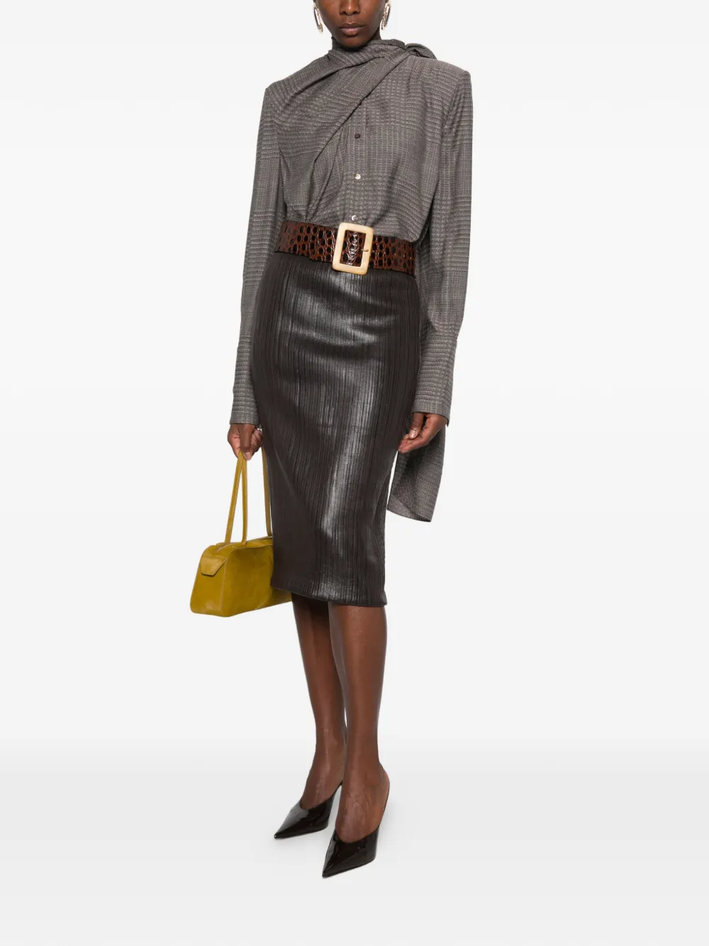 Mugler Gedrapeerd Prince of Wales geruit overhemd Grijs