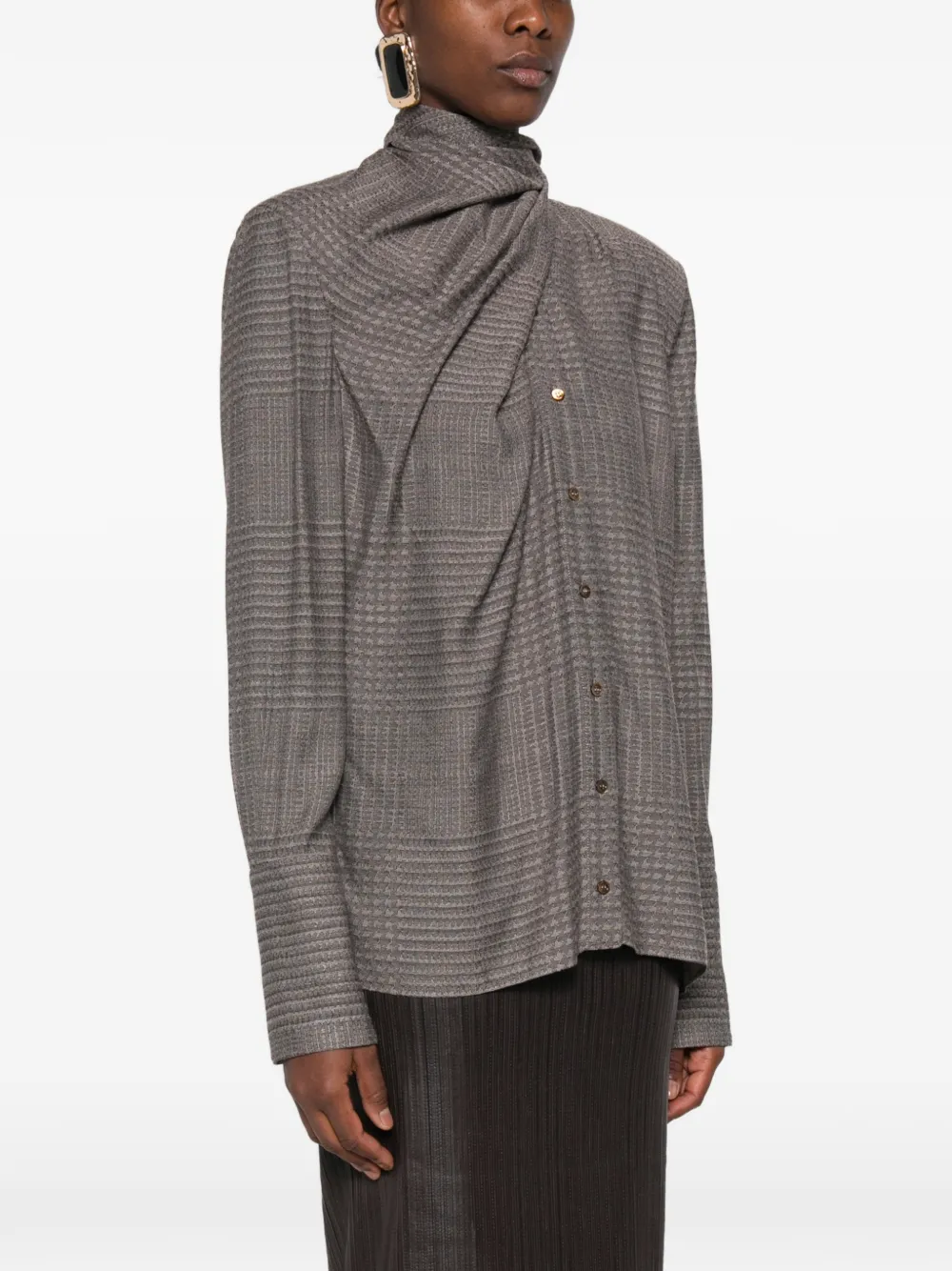Mugler Gedrapeerd Prince of Wales geruit overhemd Grijs