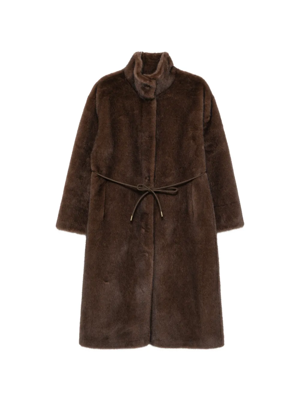 Studio Ar Cappotto Freja in pelliccia sintetica con cintura - Marrone