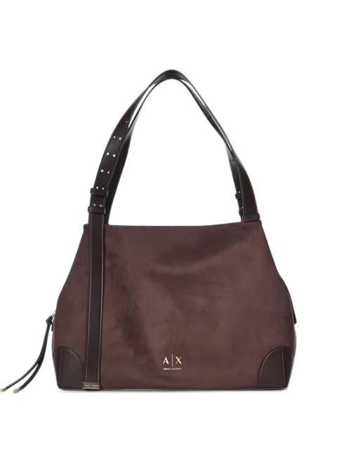 Armani Exchange suede-effect logo-print tote bag