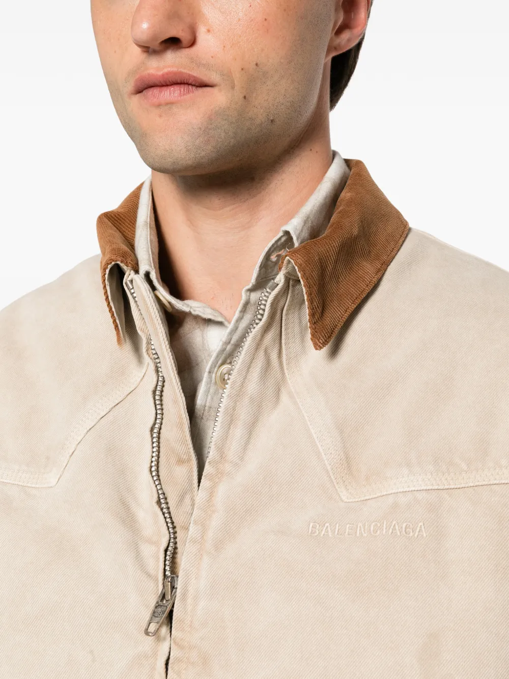 Balenciaga corduroy-collar distressed-effect jacket Beige