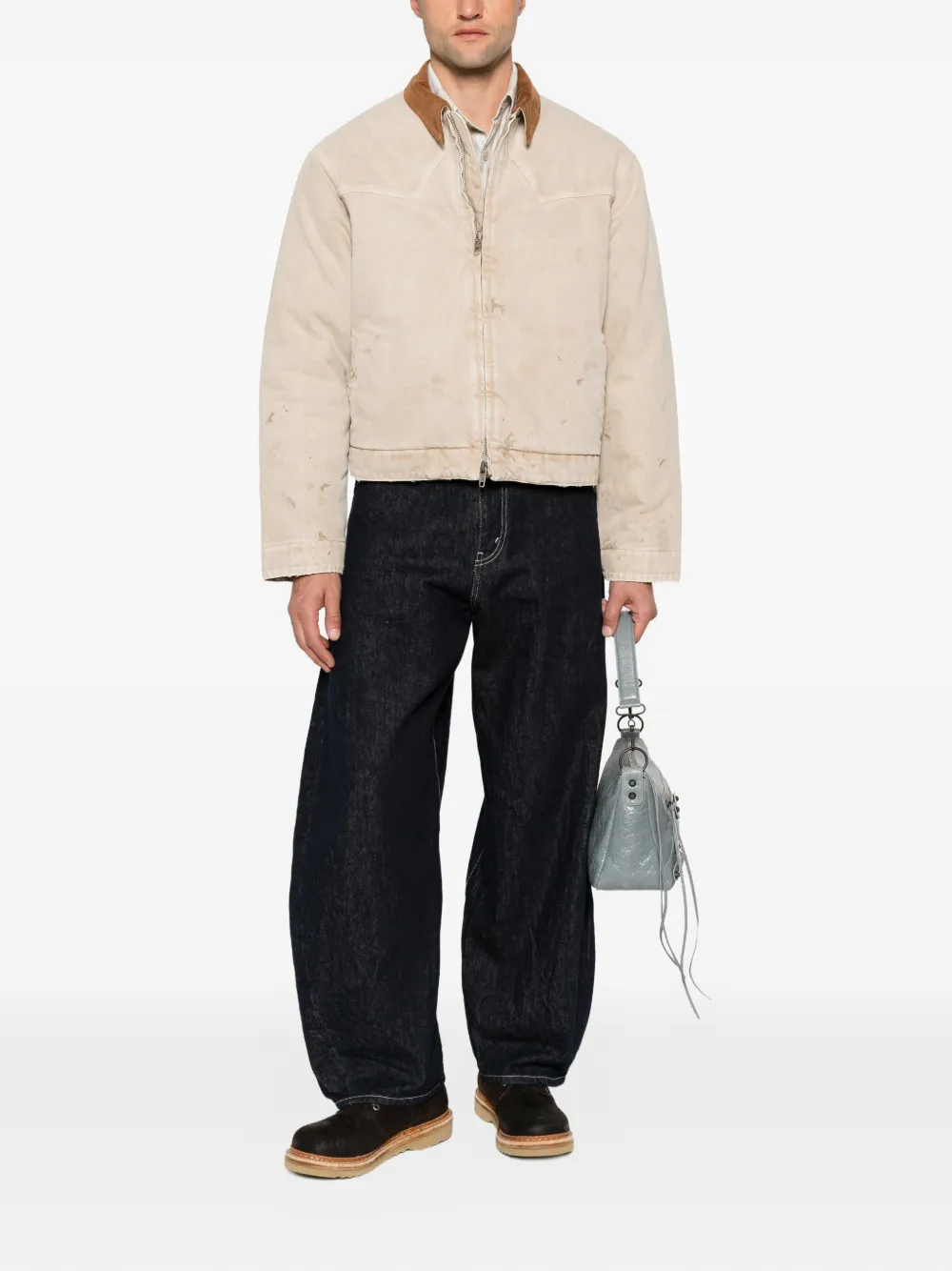 Balenciaga corduroy-collar distressed-effect jacket Beige