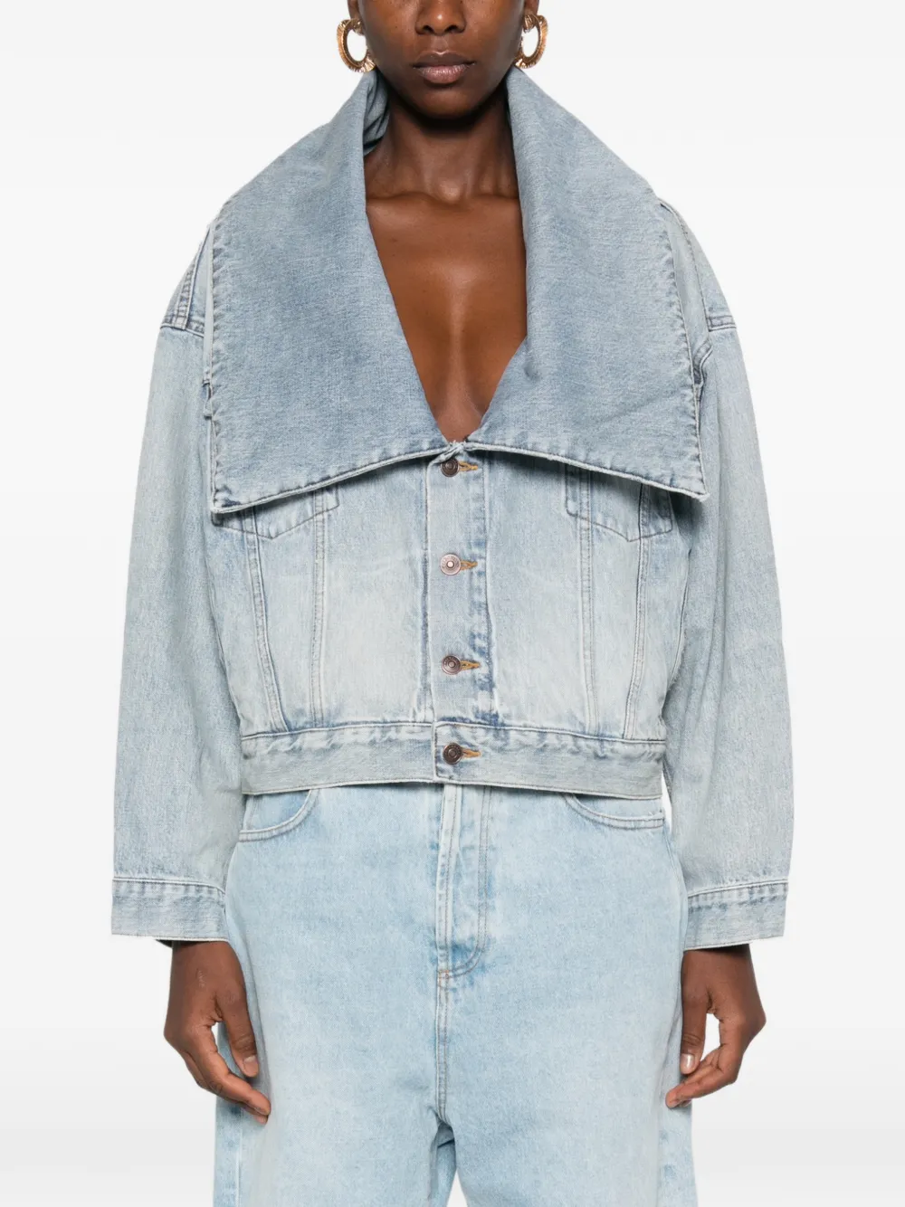 Balenciaga oversized-collar denim jacket Blauw