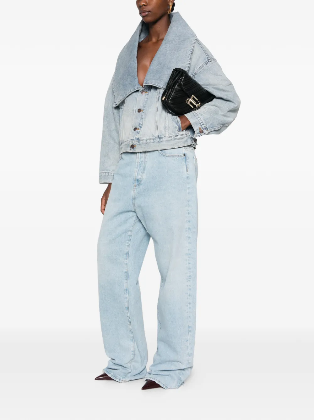Balenciaga oversized-collar denim jacket Blauw