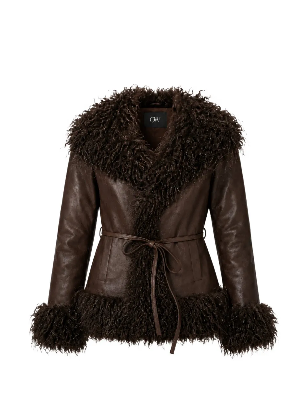 OW Collection faux fur-trimmed jacket - Marrone