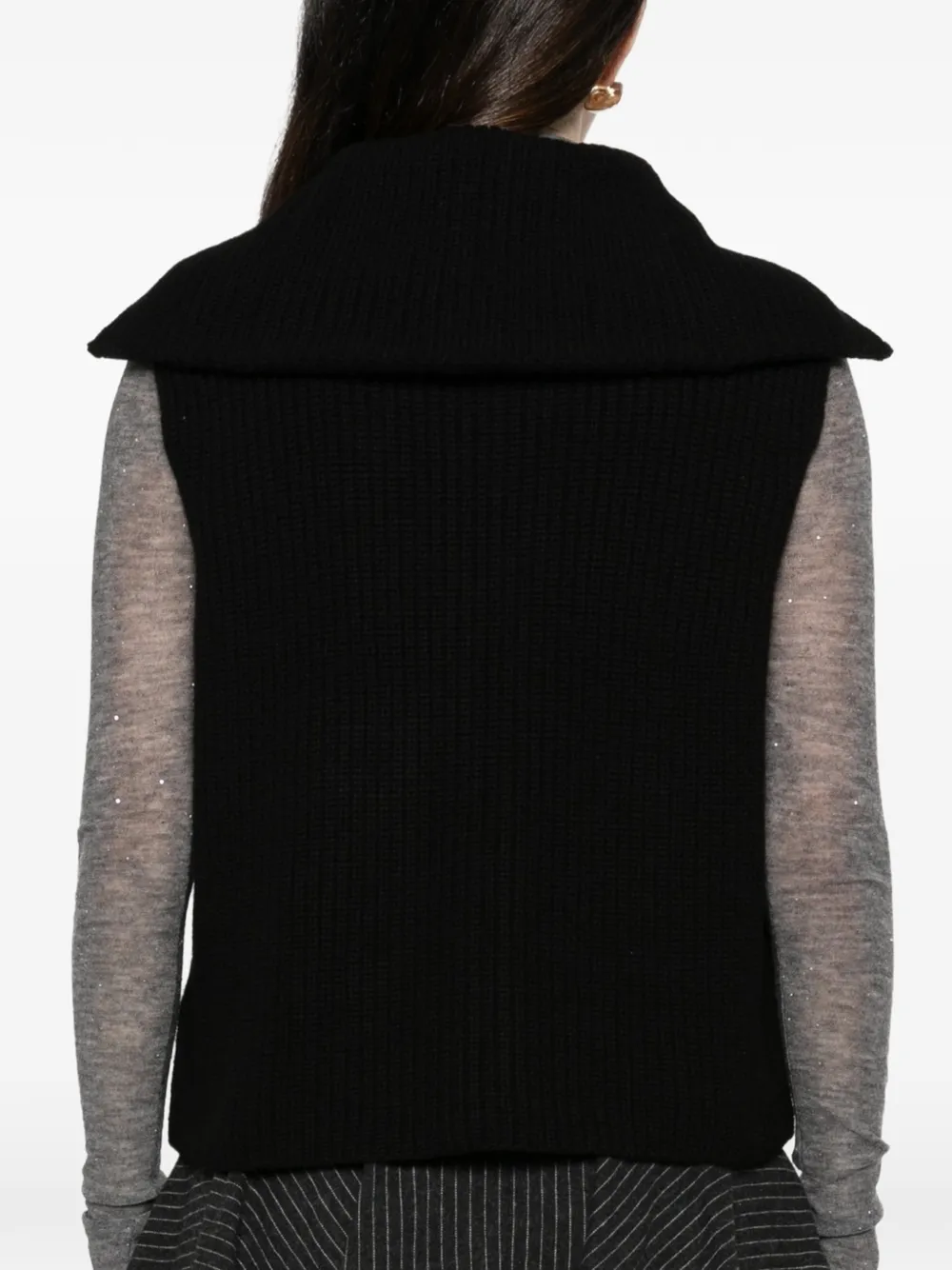 Majestic Filatures Ribgebreid vest Zwart