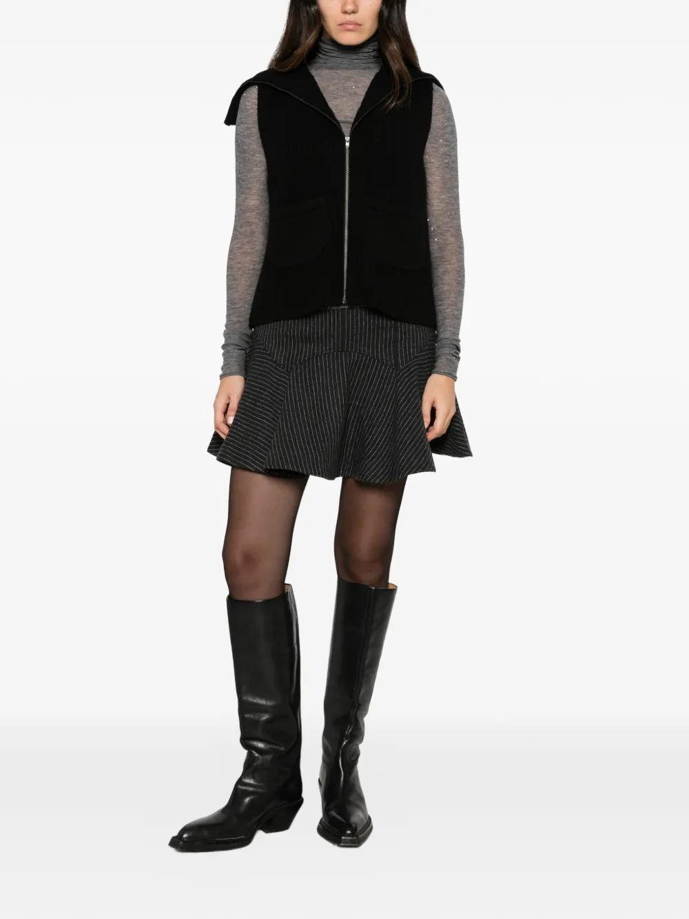 Majestic Filatures Ribgebreid vest Zwart