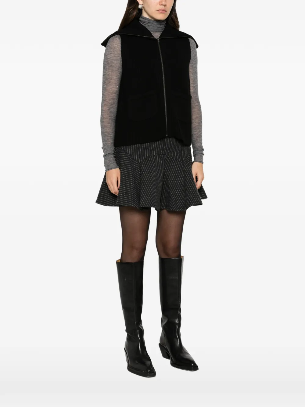 Majestic Filatures Ribgebreid vest Zwart