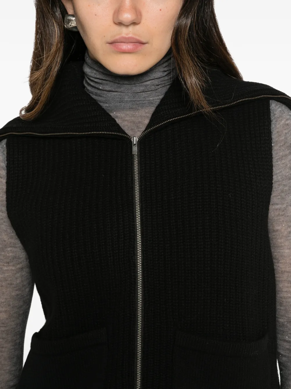 Majestic Filatures Ribgebreid vest Zwart