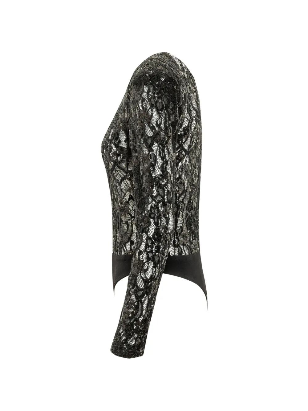 Actualee Sequin-embellished Lace Bodysuit In Black