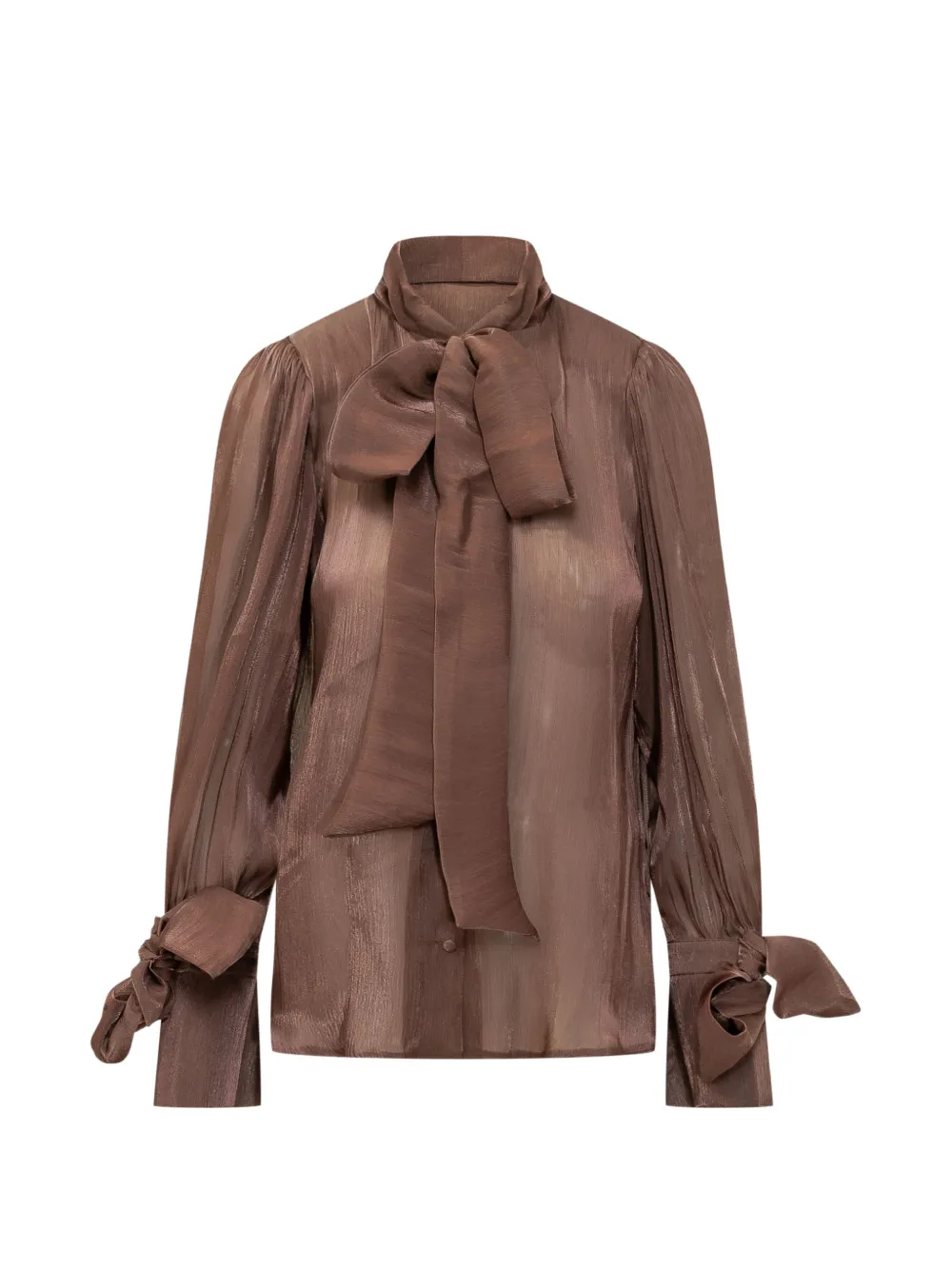 ACTUALEE pussy-bow semi-sheer blouse