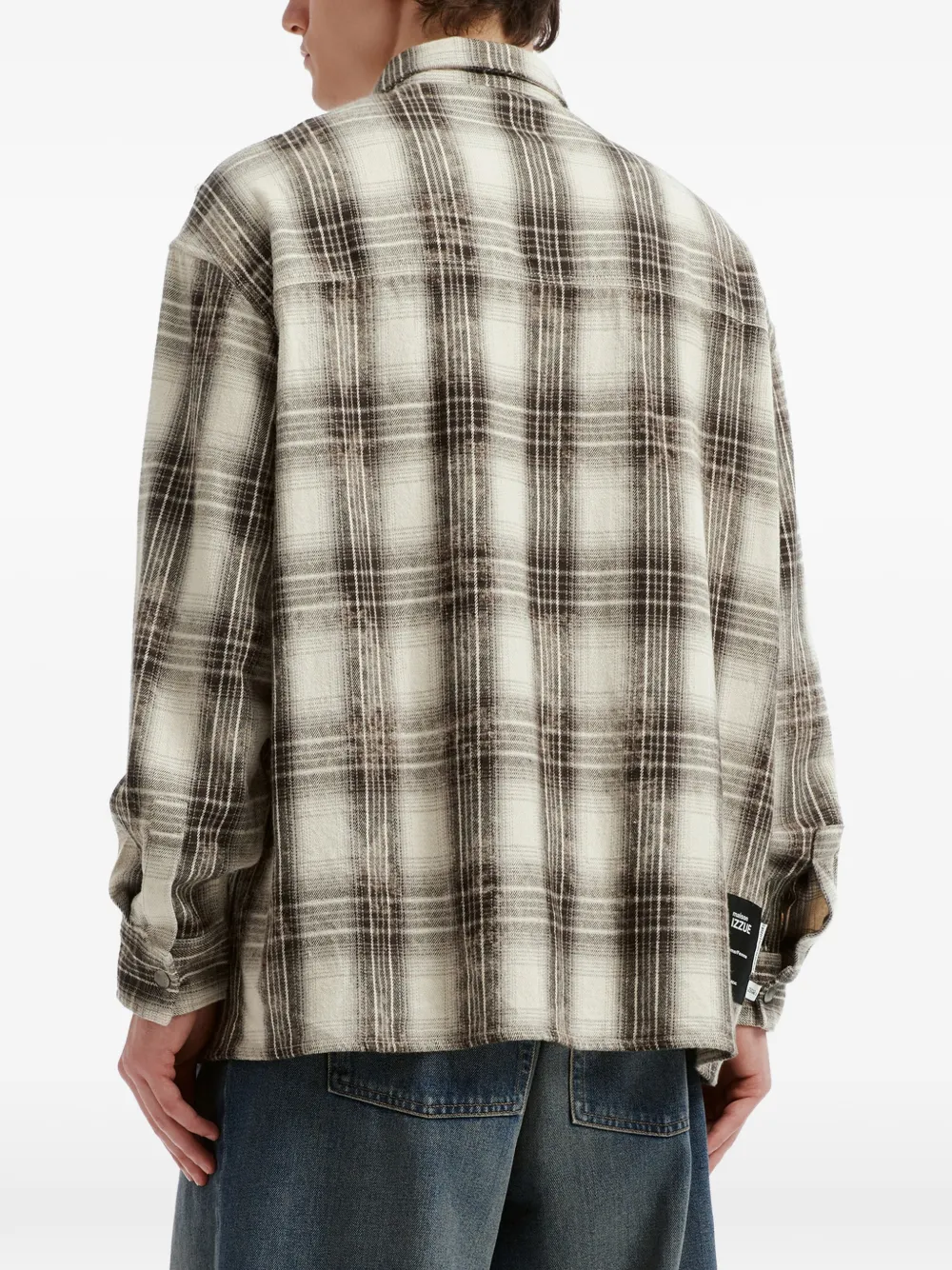 izzue frayed-detailing check-pattern shirt Beige