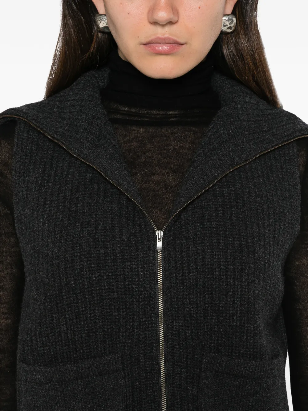 Majestic Filatures Ribgebreid vest Grijs