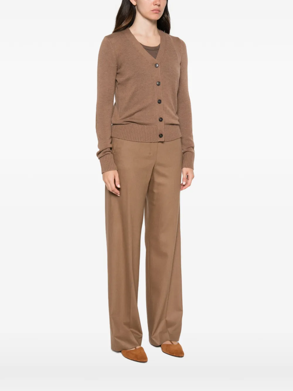 'S Max Mara logo-embroidered V-neck cardigan Bruin
