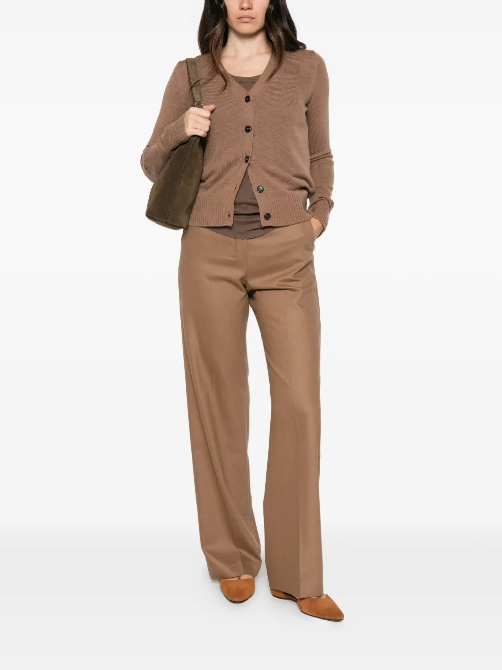 'S Max Mara logo-embroidered V-neck cardigan Bruin