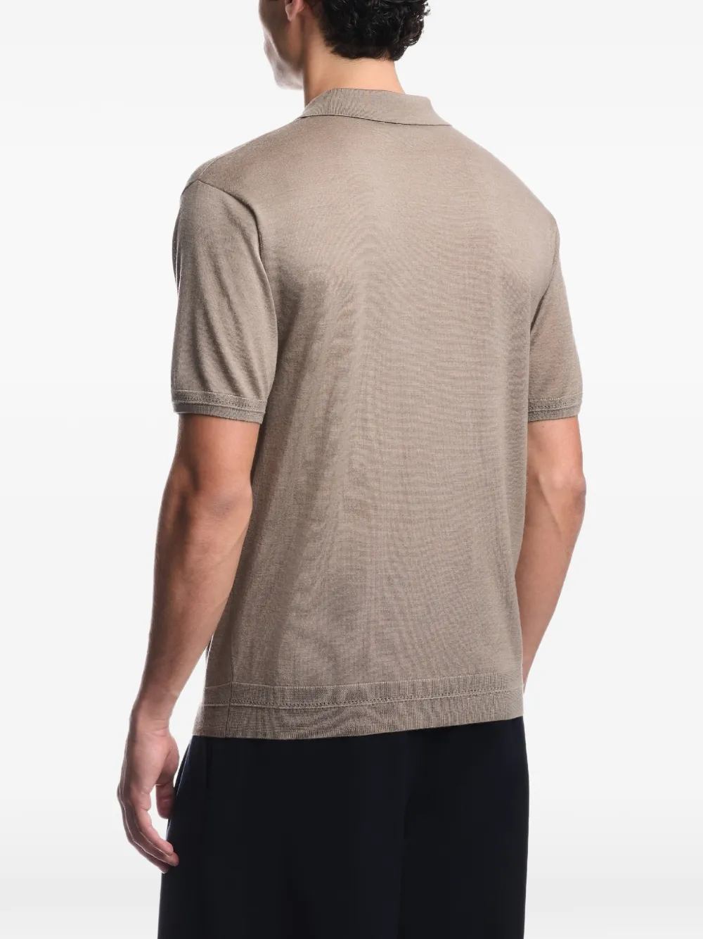 Emporio Armani T-shirt met geribbelde kraag en V-hals Beige