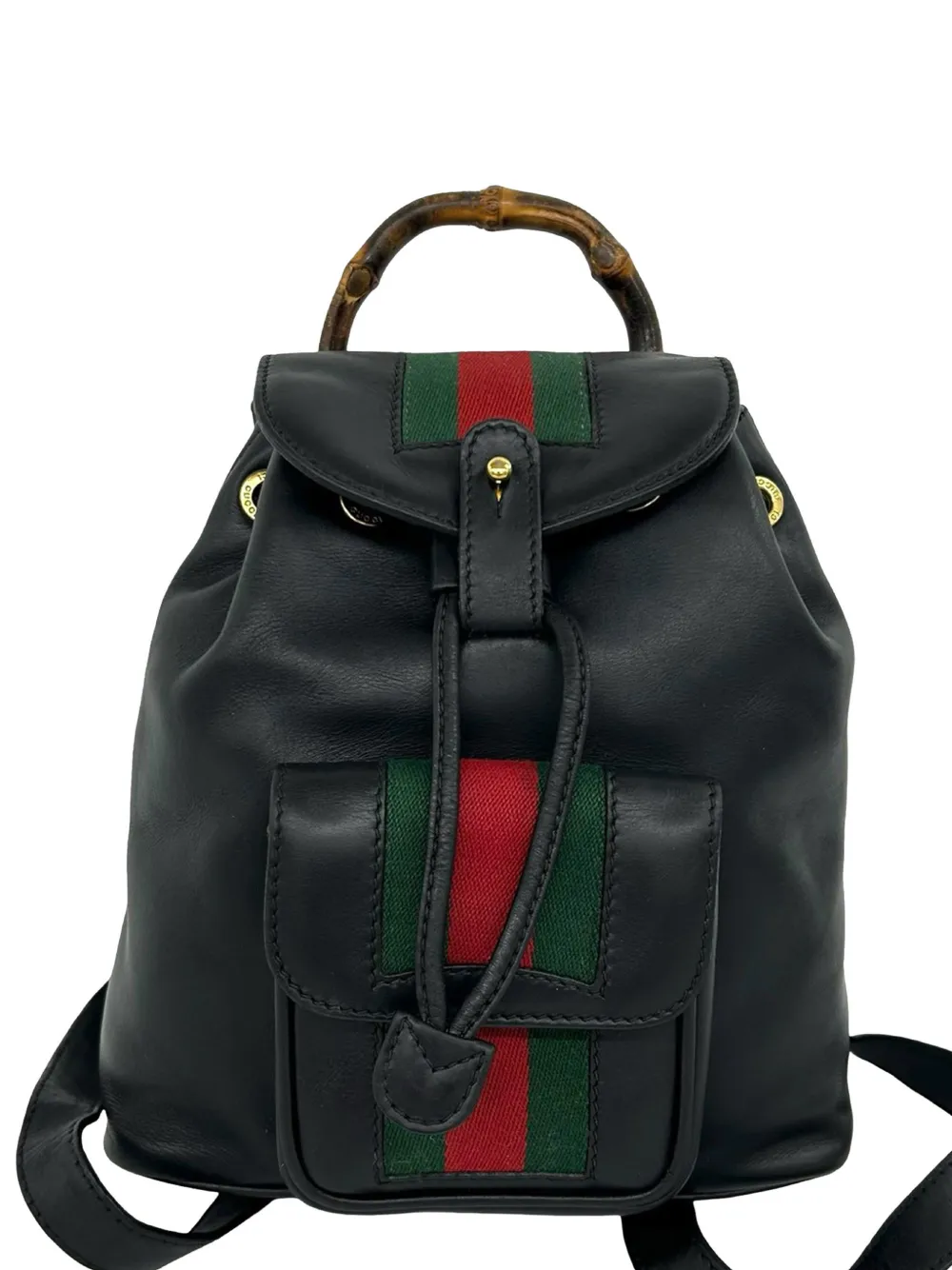 Gucci Pre-Owned sac à dos Bamboo en cuir de veau à lien de resserrage (années 1900) - Noir Gucci Pre-Owned sac à dos Bamboo en cuir de veau à lien de resserrage (années 1900) - Noir