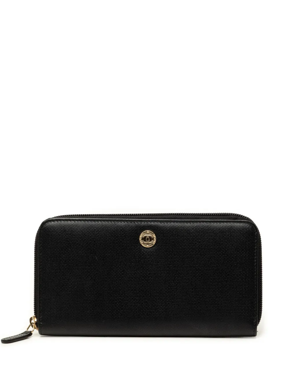 CHANEL Pre-Owned 2010-2011 CC Textured Calfskin Button Zip Around Wallet long wallets - Nero