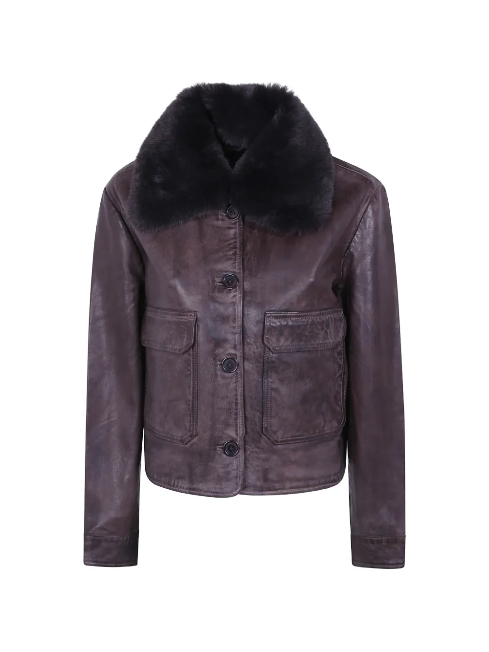 JcSophie shearling-collar leather jacket - Marrone