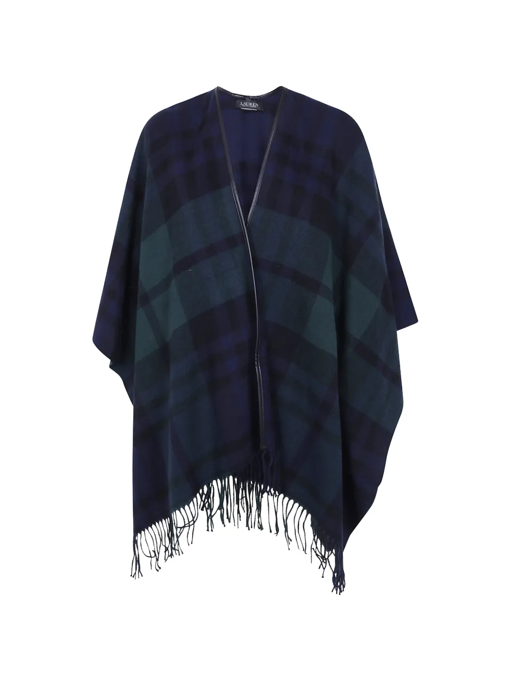 Lauren Ralph Lauren check-pattern fringed poncho - Blau