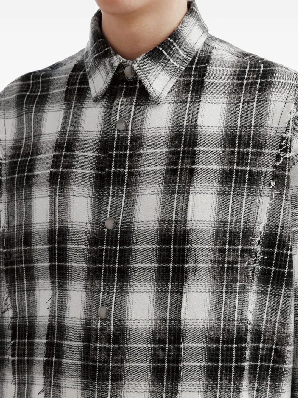 izzue frayed-detailing check-pattern shirt Zwart