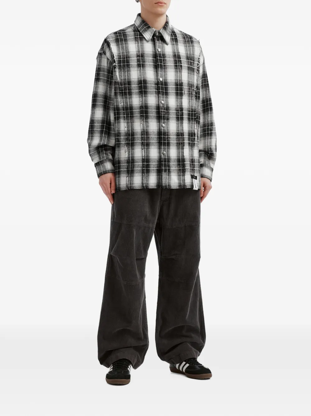 izzue frayed-detailing check-pattern shirt Zwart