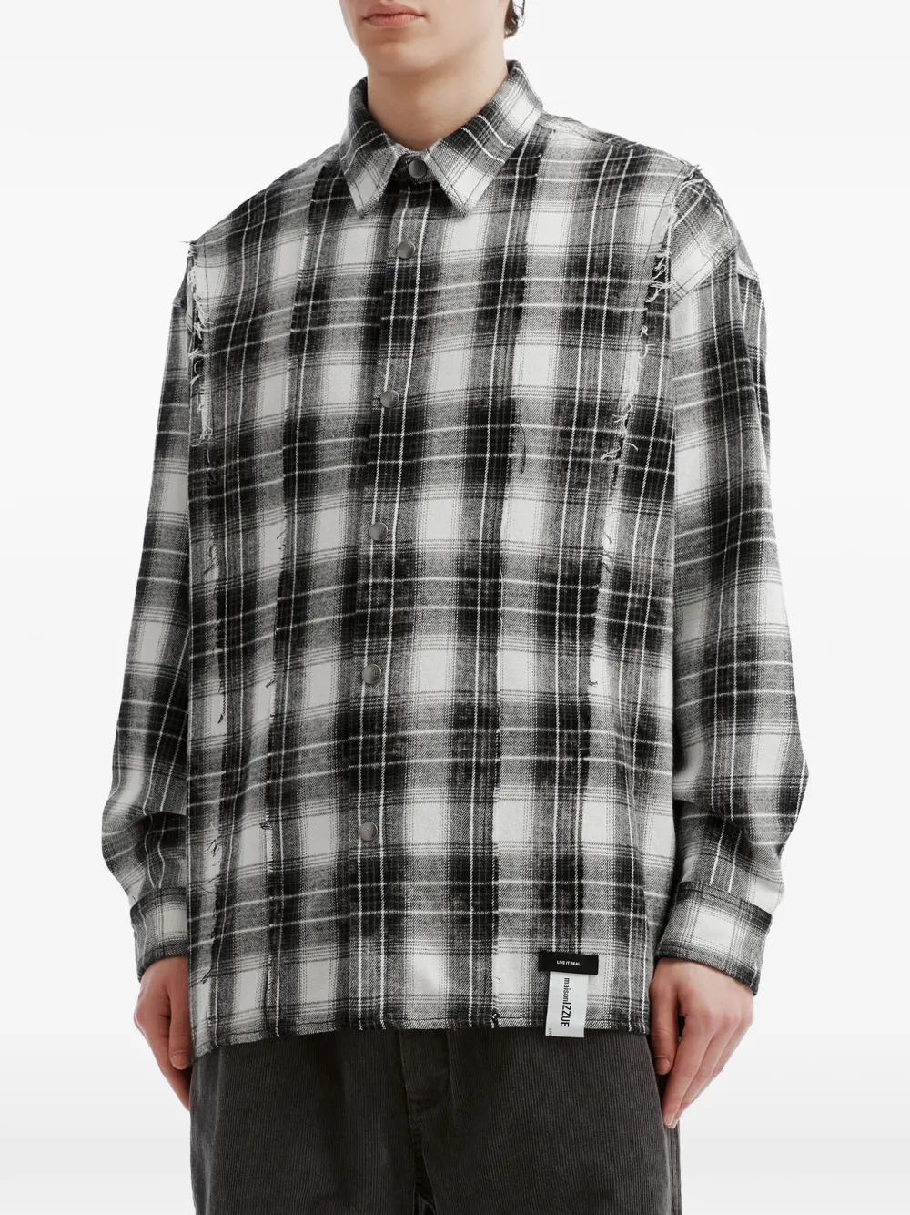 izzue frayed-detailing check-pattern shirt Zwart