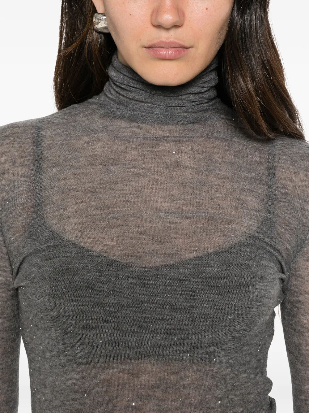 Majestic Filatures T-shirt met col verfraaid met pailletten Grijs