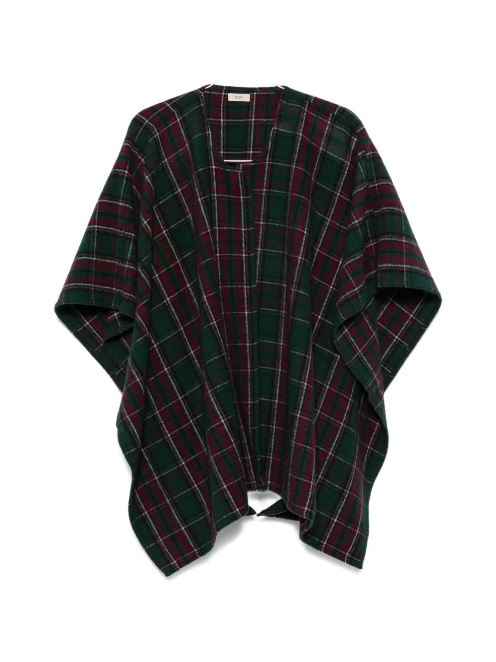 N°21 Check-pattern Poncho In Green