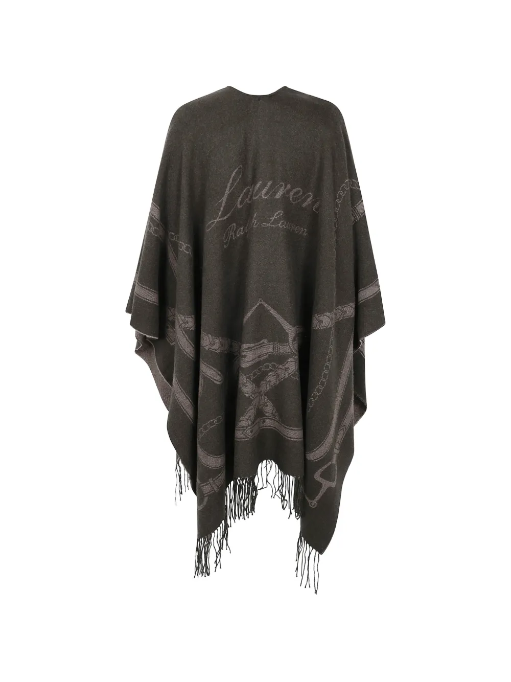 Lauren Ralph Lauren equestrian-print fringed cape Grijs