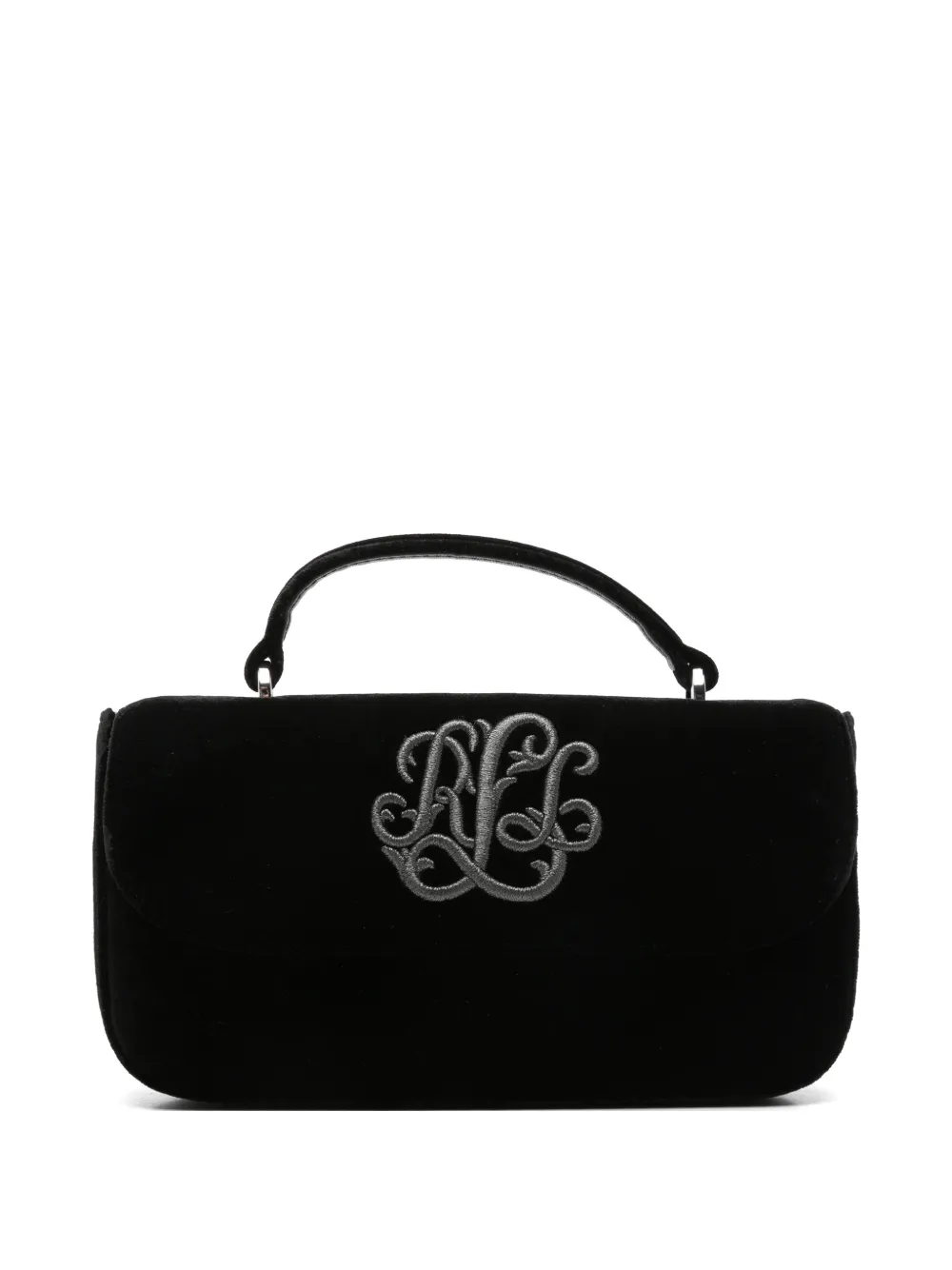 Lauren Ralph Lauren logo-embroidered velvet shoulder bag - Nero