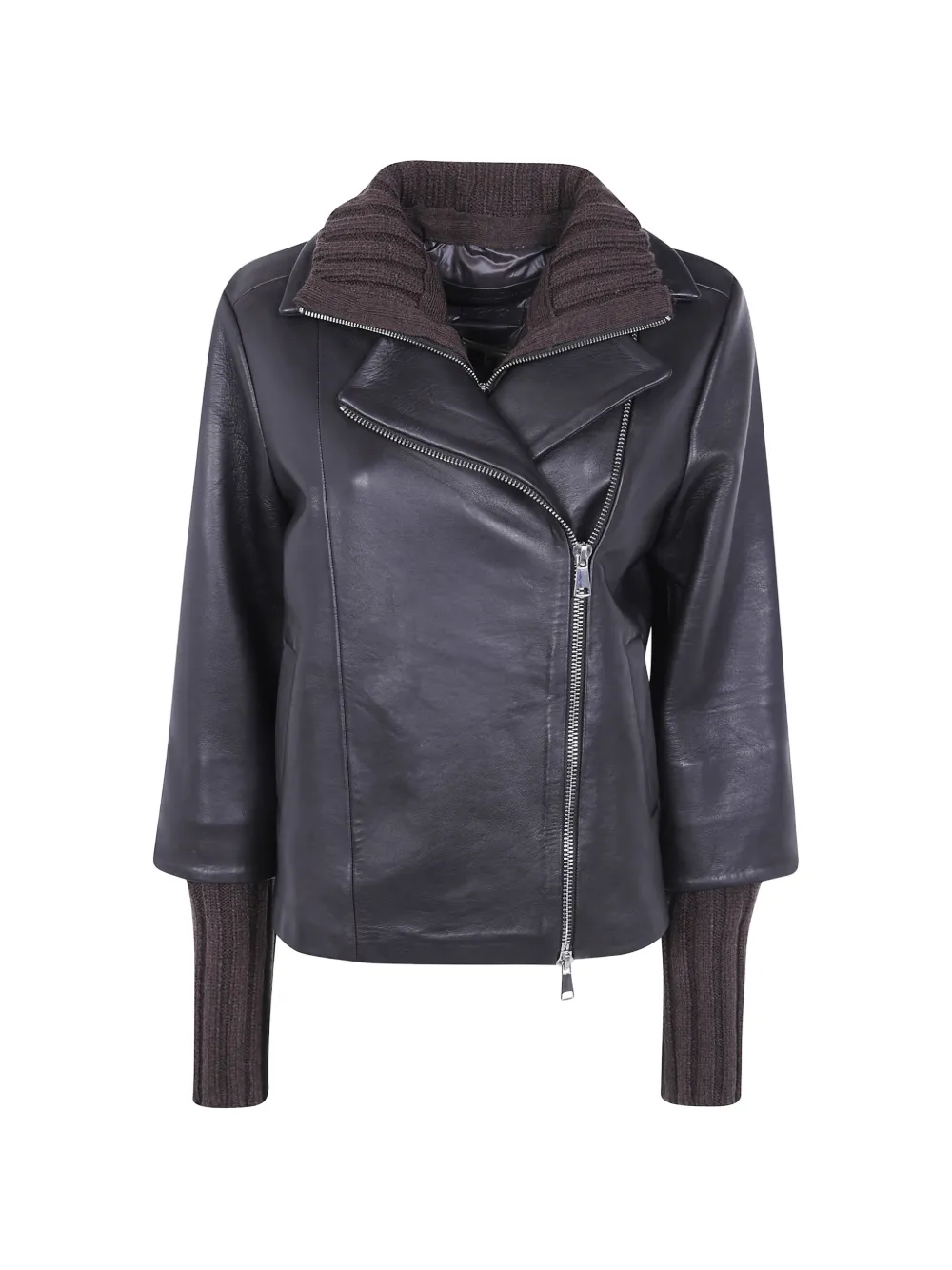 The Jackie Leathers Gemini ribbed-knit leather jacket - Marrone