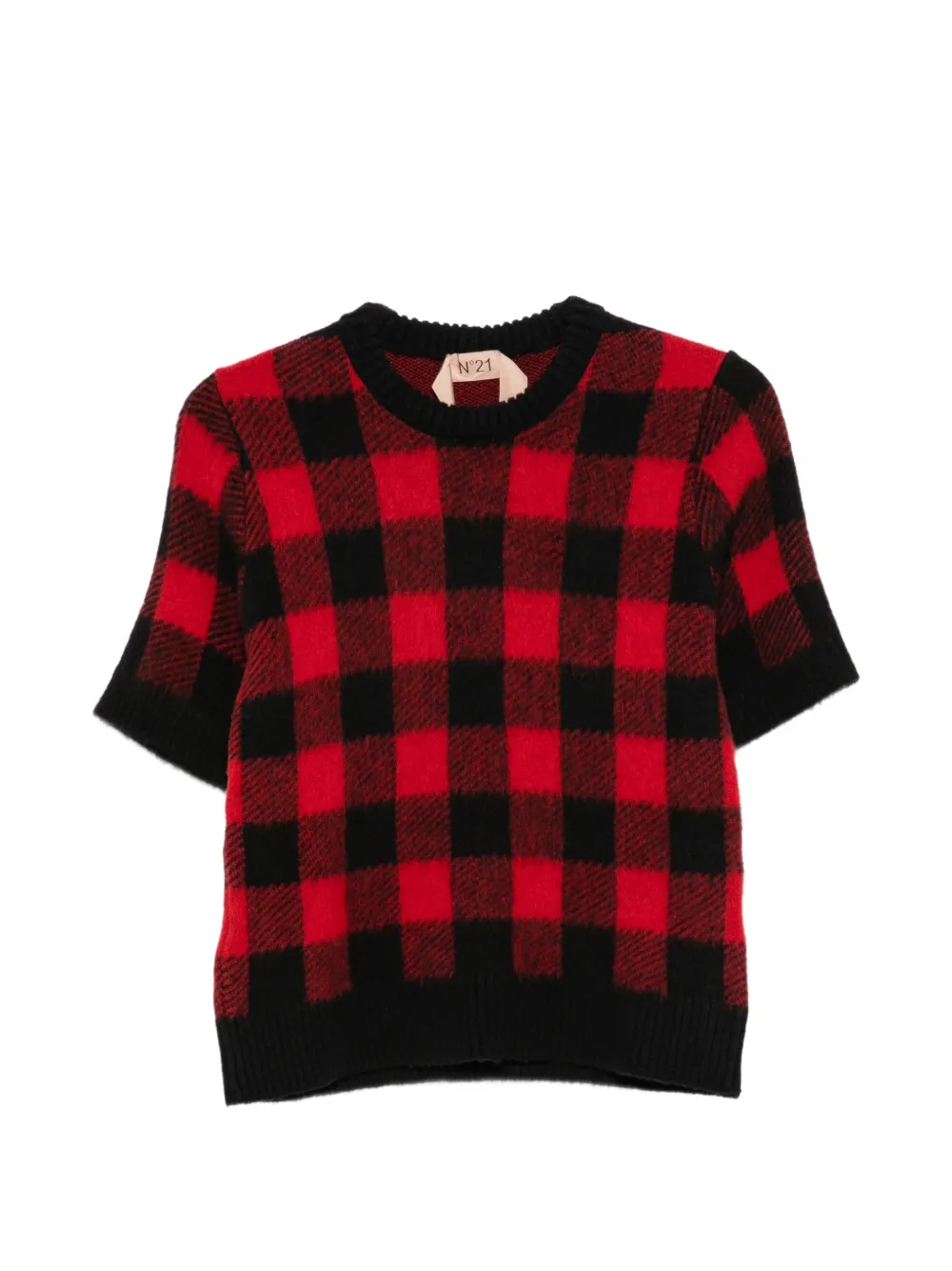 N°21 Check Short-sleeve Sweater In Red
