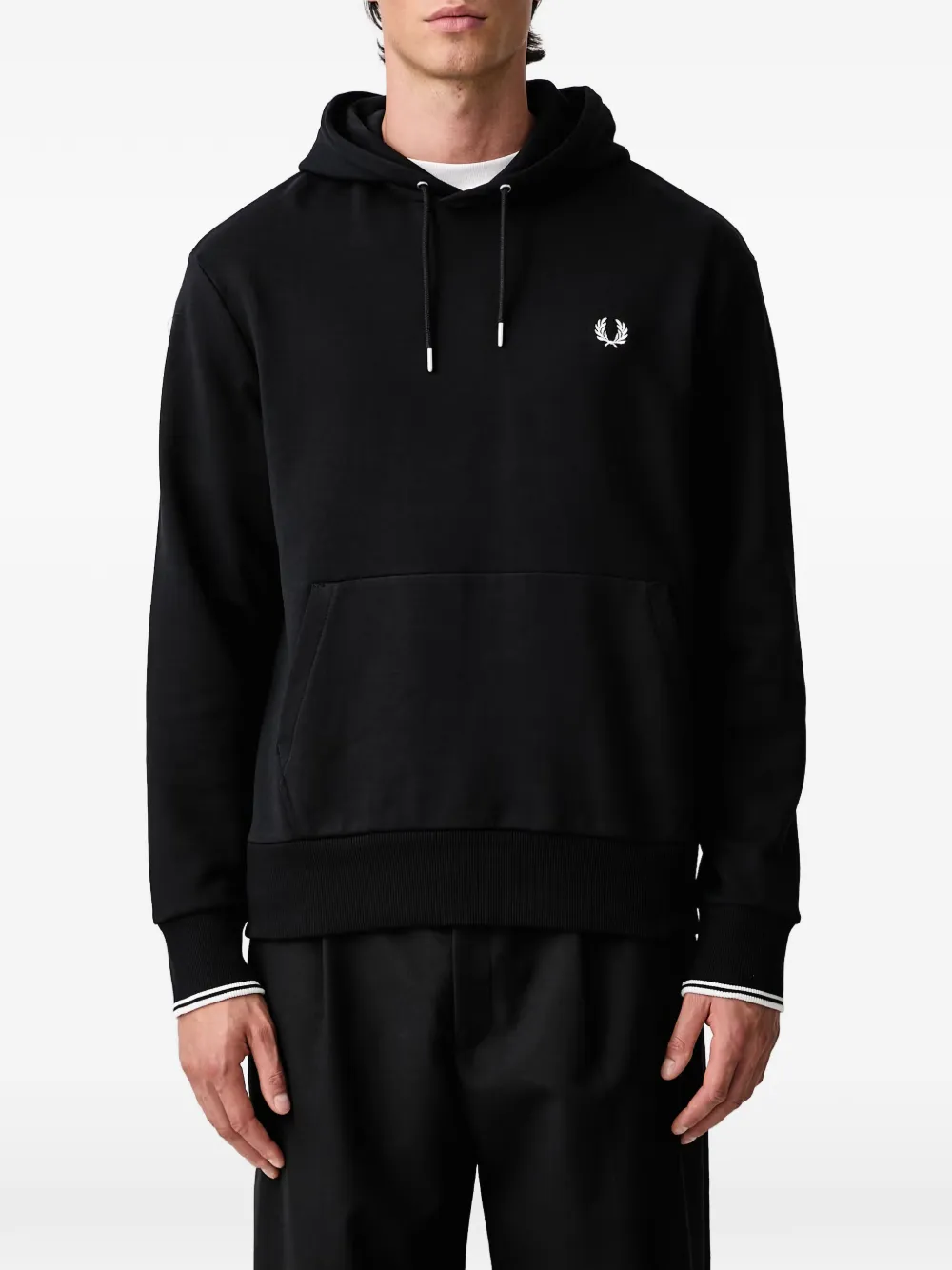 Fred Perry logo-embroidered hoodie Zwart