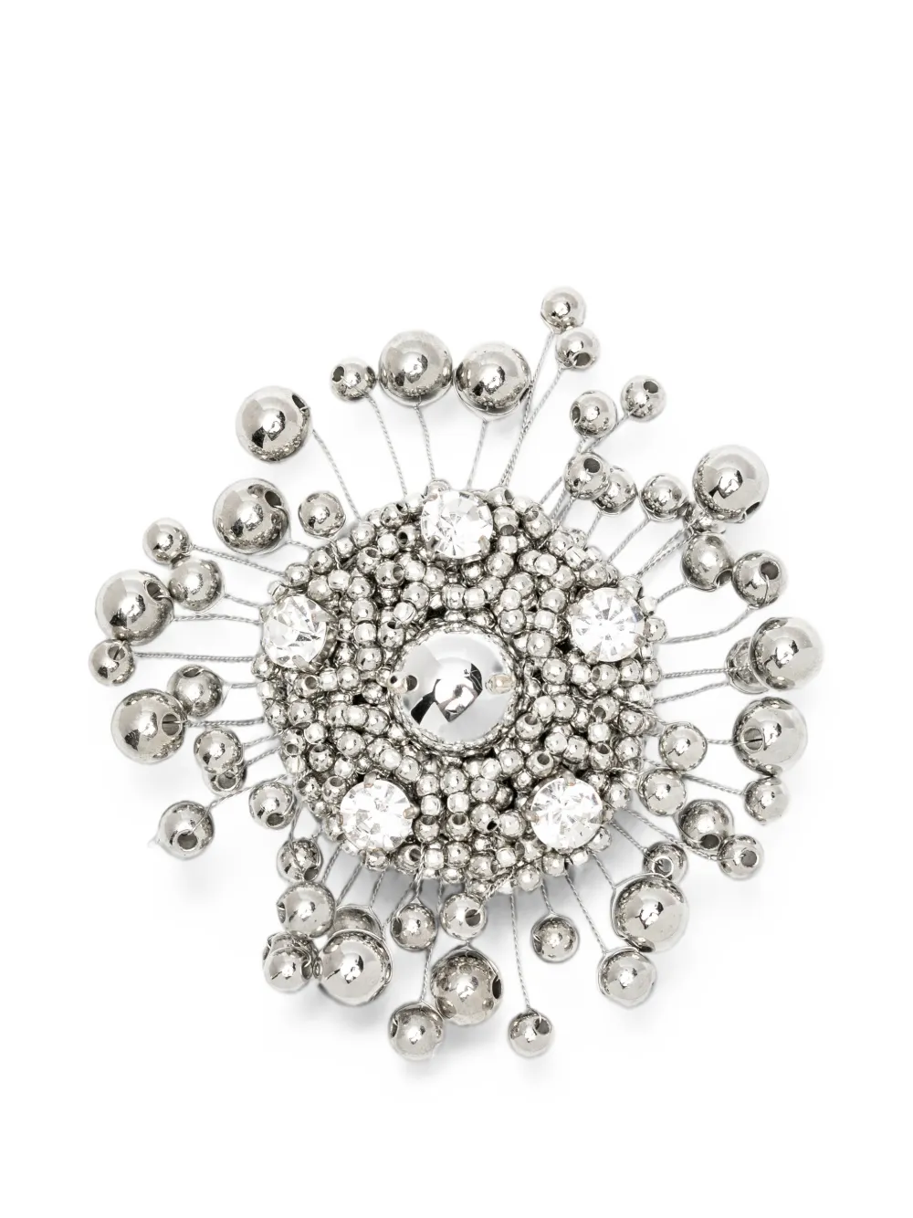 N°21 Crystal-embellished Beaded Brooch In Gray