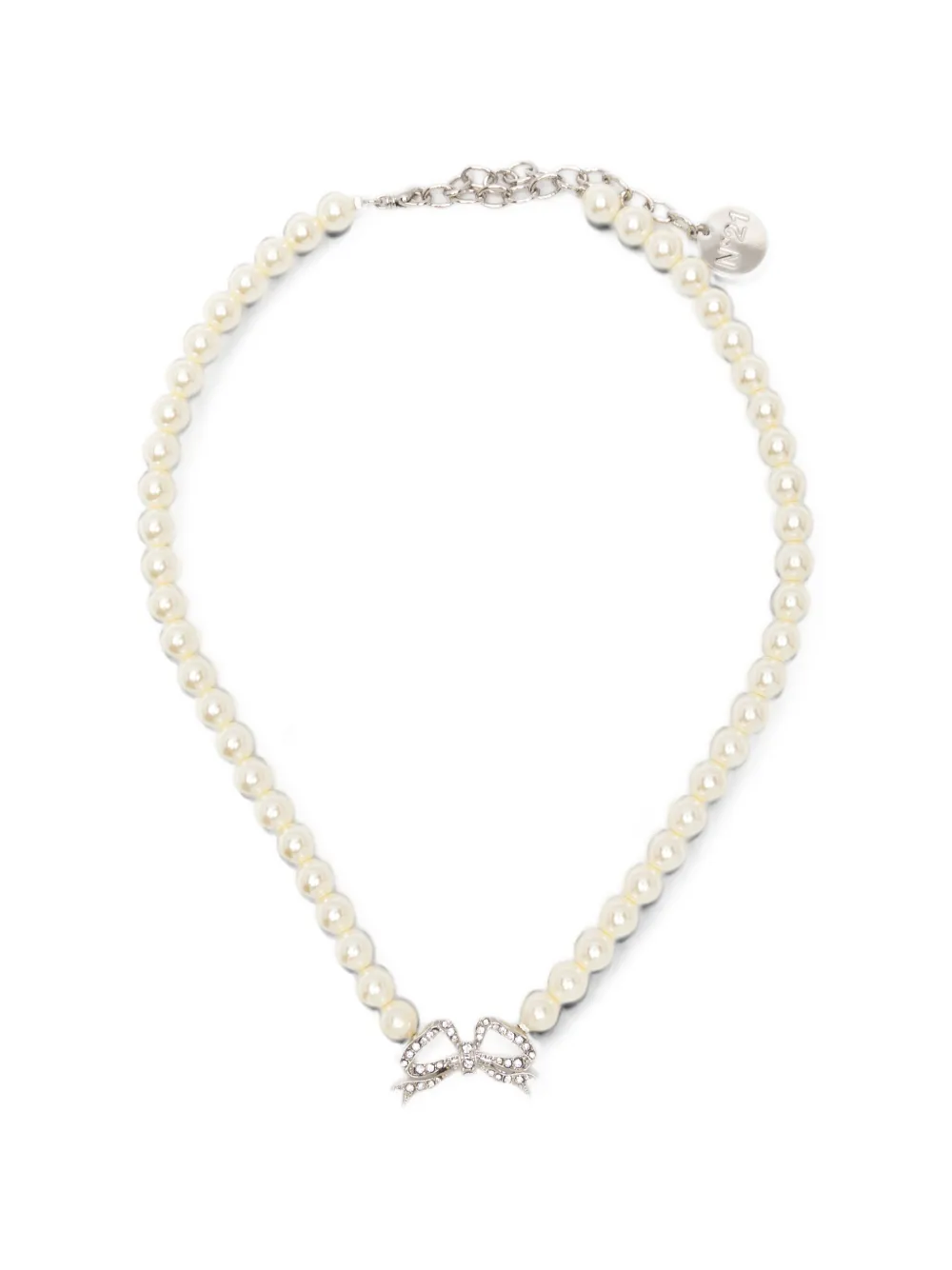 N°21 Crystal-embellished Bow-pendant Necklace In White