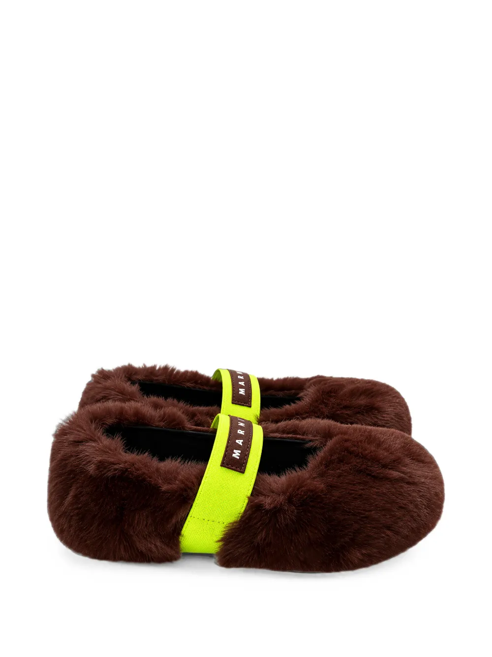 Marni Kids logo-patch shearling ballet flats - Marrone