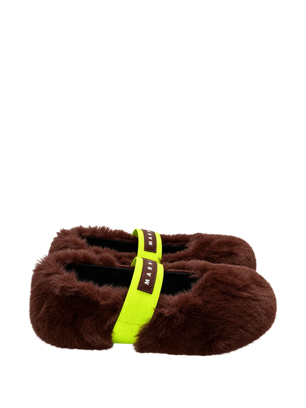 Marni Kids logo-patch shearling ballet flats - Marrone