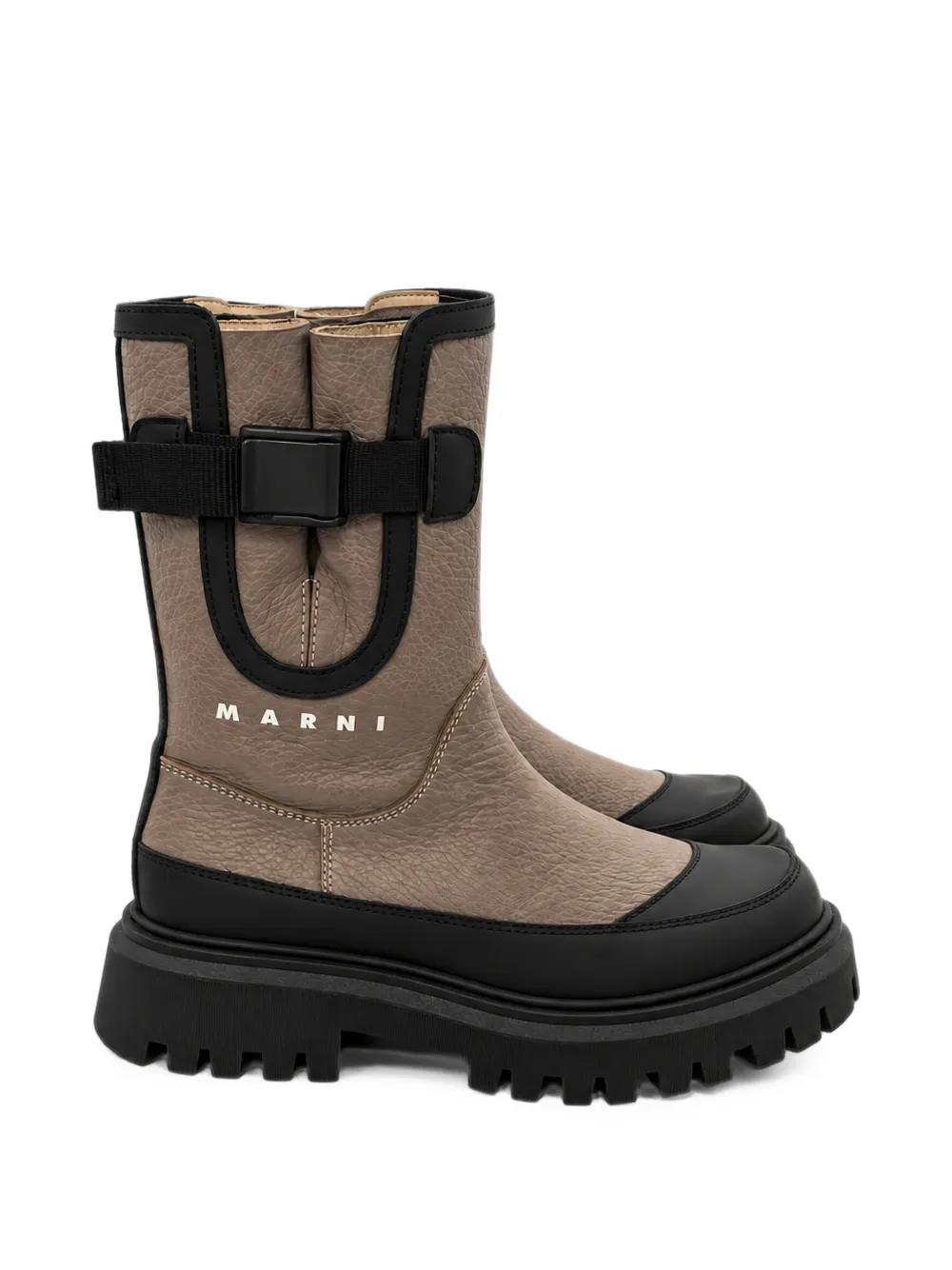 Marni Kids logo-print buckled boots Beige