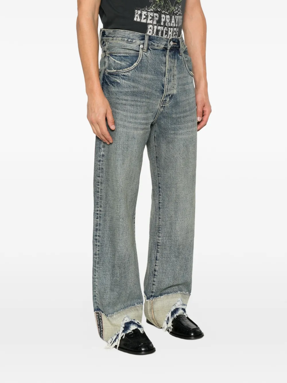 Purple Brand Jeans met vervaagd effect en gerafelde zomen Blauw