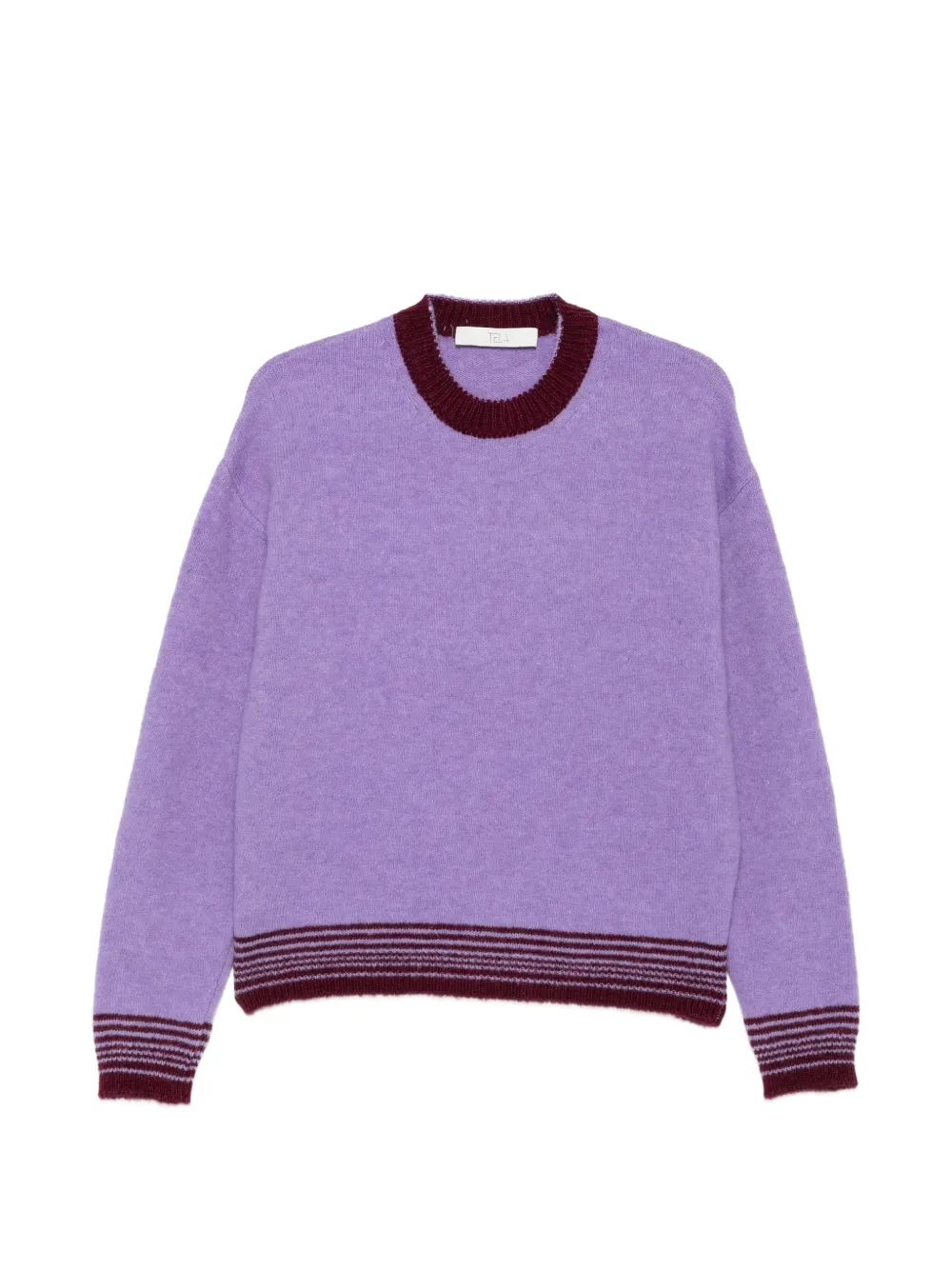 Tela pull à col rond et bords rayés - Violet Tela pull à col rond et bords rayés - Violet