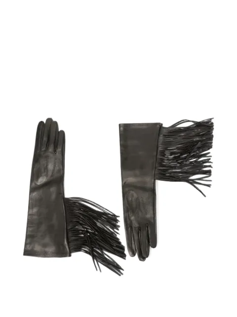 D.Exterior fringe-trim leather gloves