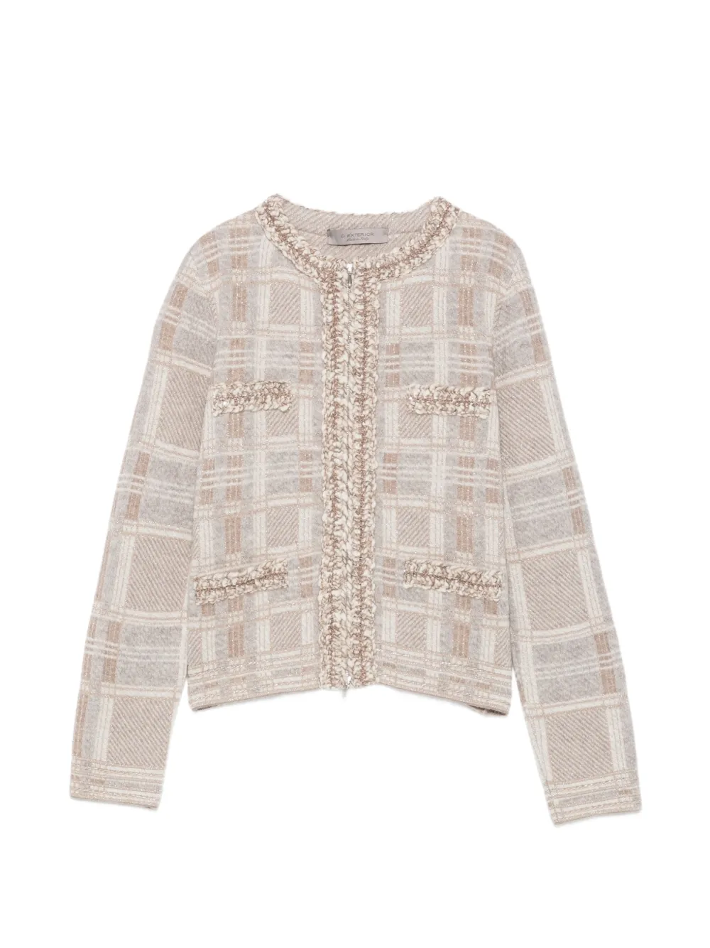 D.Exterior checked bouclé-trim cardigan - Neutrals