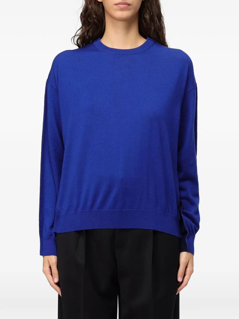 Tela Maglione girocollo con inserti a contrasto - Blu