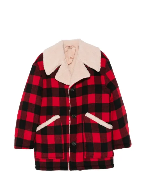 Nº21 check shearling-trim coat