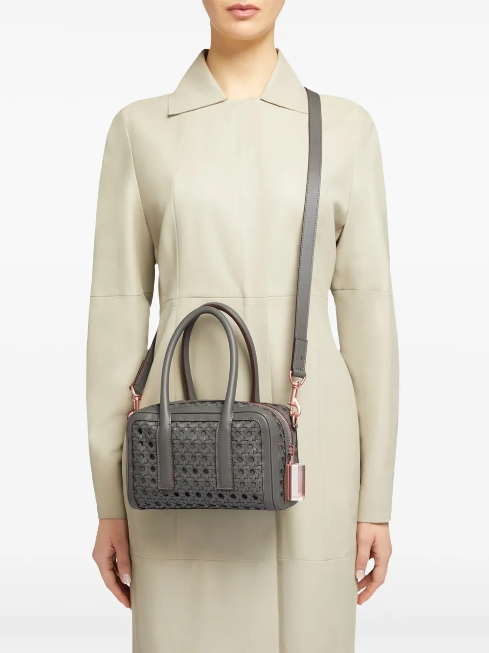 Aviteur Borsa a spalla Cristallino in pelle con motivo Cannage - Grigio