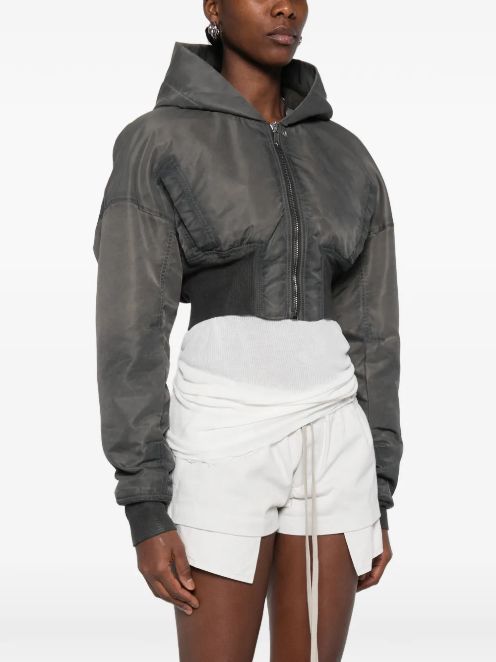 Rick Owens DRKSHDW hooded cropped jacket Grijs