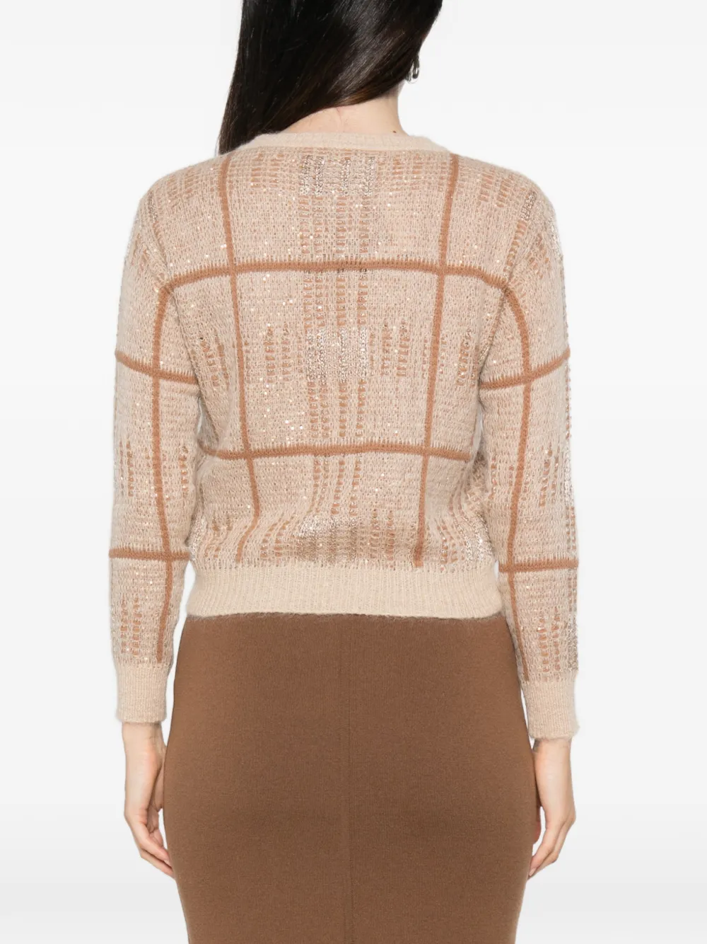 Max Mara Geruite trui verfraaid met pailletten Beige