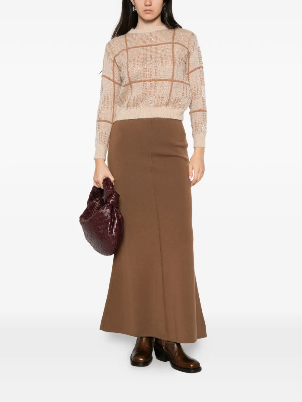 Max Mara Geruite trui verfraaid met pailletten Beige