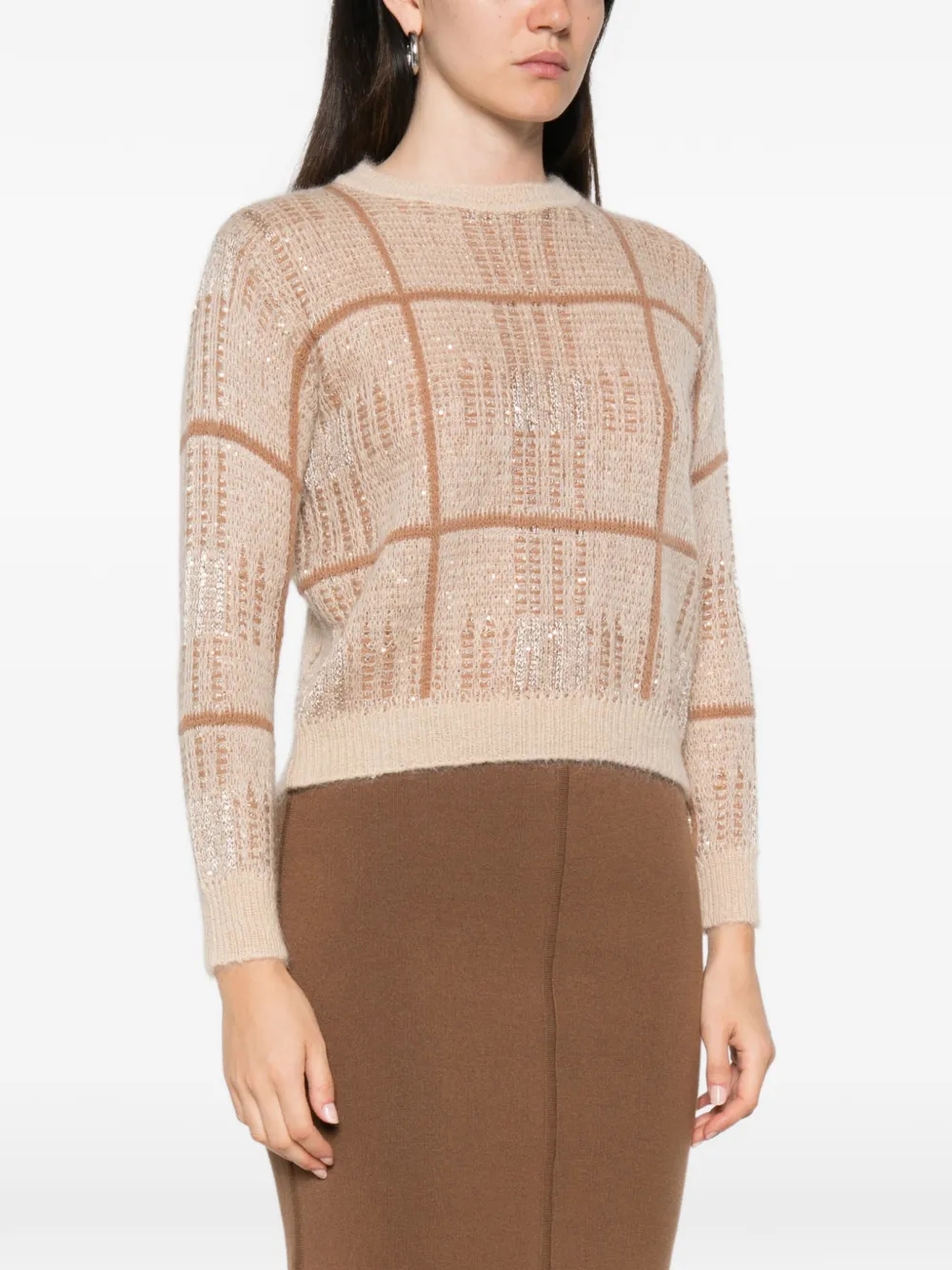 Max Mara Geruite trui verfraaid met pailletten Beige